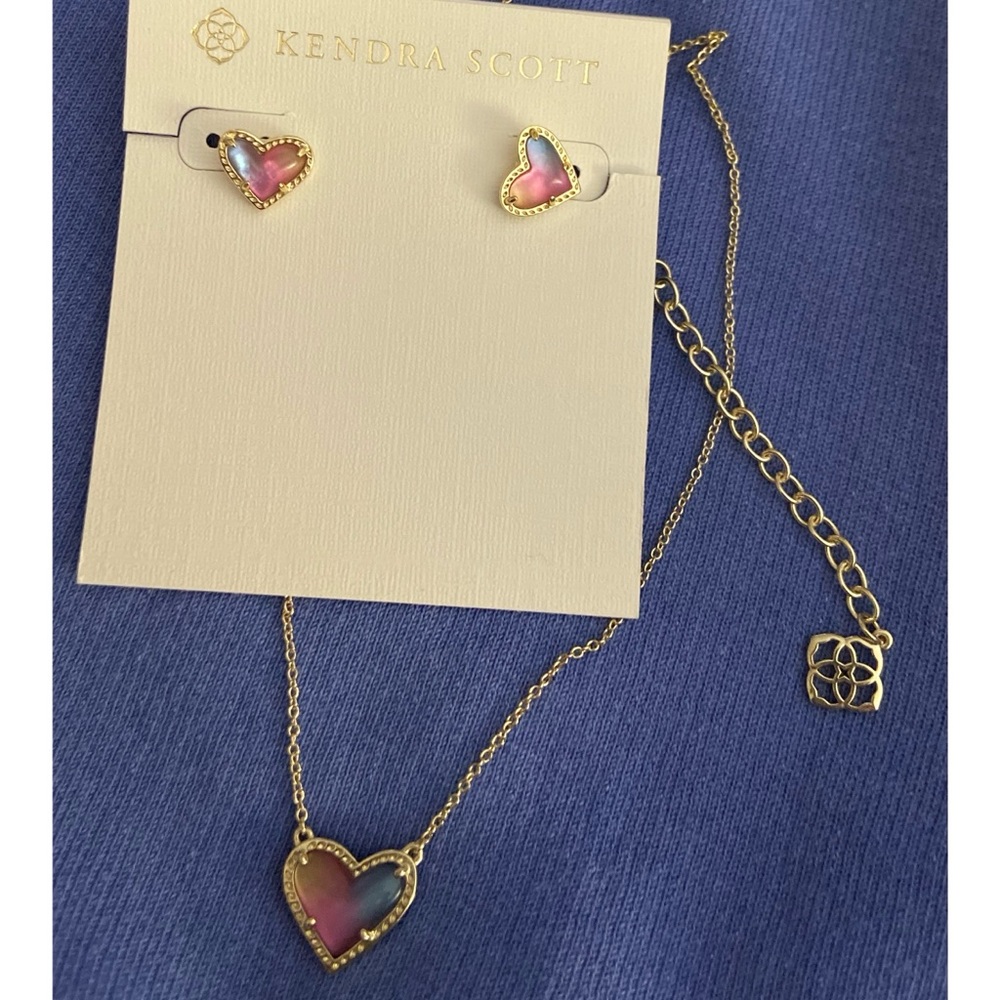 Kendra Scott rainbow heart necklace & earring set